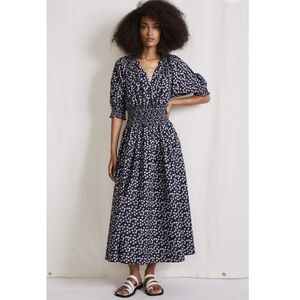 Apiece Apart Brijette Floral Print Puff Sleeve Midi Dress in Navy, Size XS